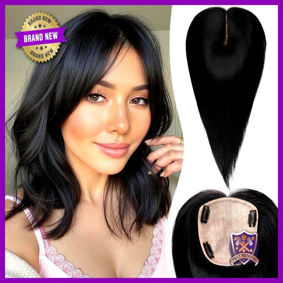 Real Human Hair Topper Large Coverage No Bangs Thinning Hair Solution